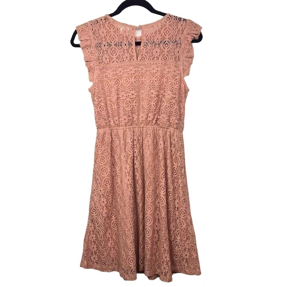 Monteau Peachy Pink Floral Lace Mini Dress Juniors Medium - Picture 2 of 8